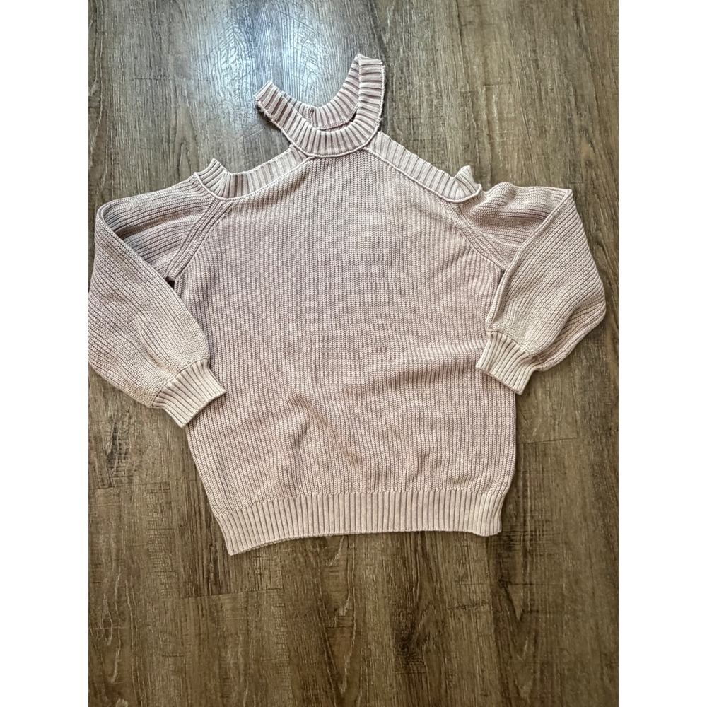 VICI Cold Shoulder Ribbed Cotton Sweater Mauve Pink XS Cutout Choker Neck
